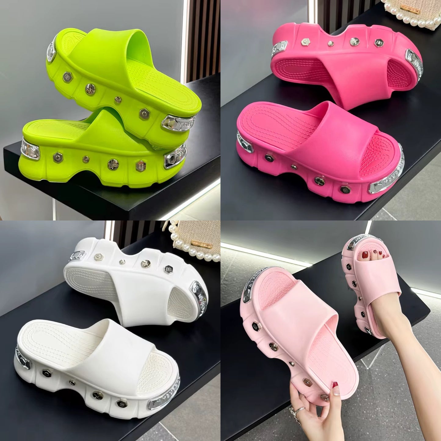 slides with silver button