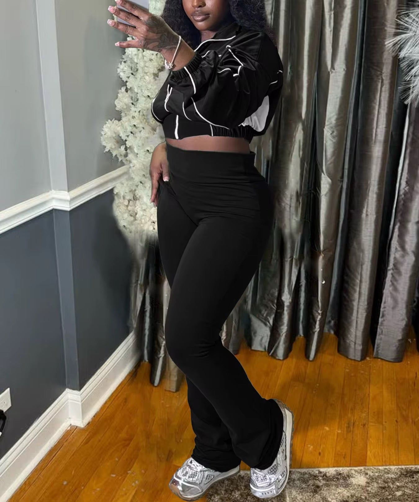 Recious Womens Sexy 2 Pieces Zipper Cropped Jacket