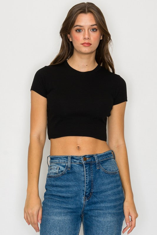 Crop short sleeve ribbed