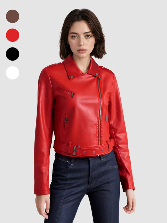 Leather jacket with belt