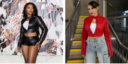 Leather jacket with solid line