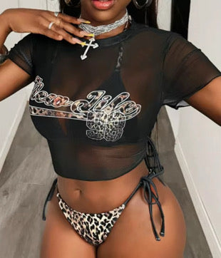 Swim suit see through crop top