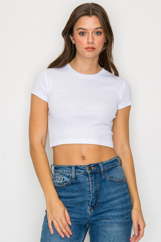 Crop short sleeve ribbed