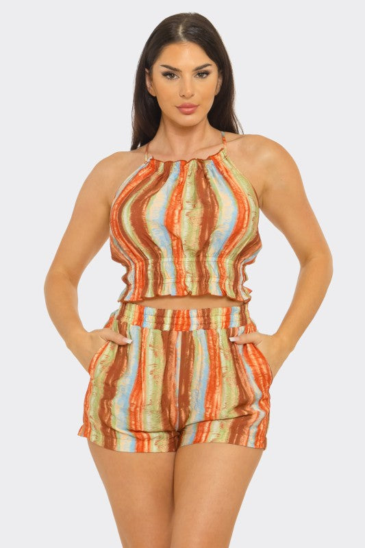 Print front elastic shirring marrow set