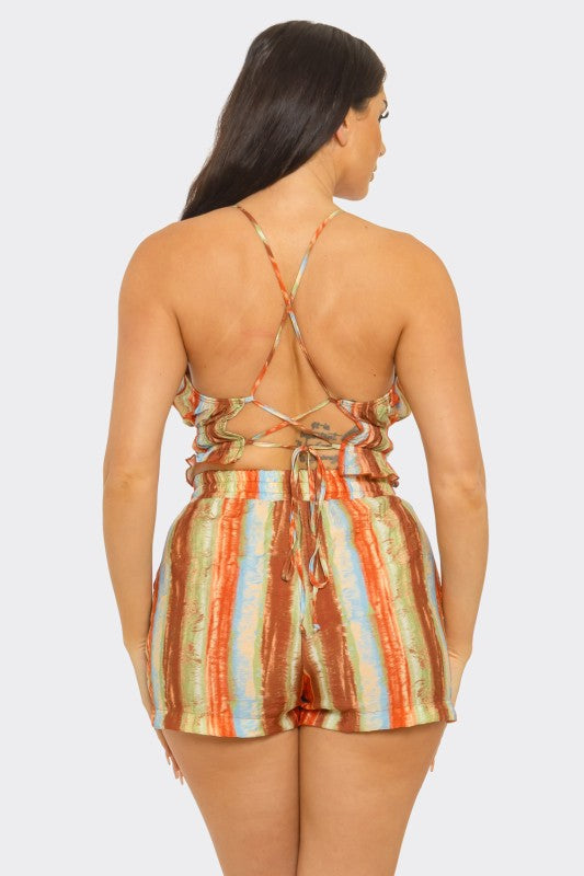 Print front elastic shirring marrow set