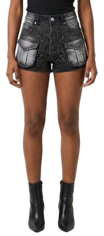 High waist crystalrhinestone denim shorts