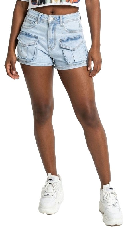 High waist crystalrhinestone denim shorts