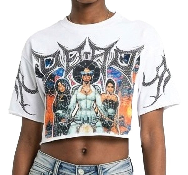 Dead wrong rhinestone washed crop top