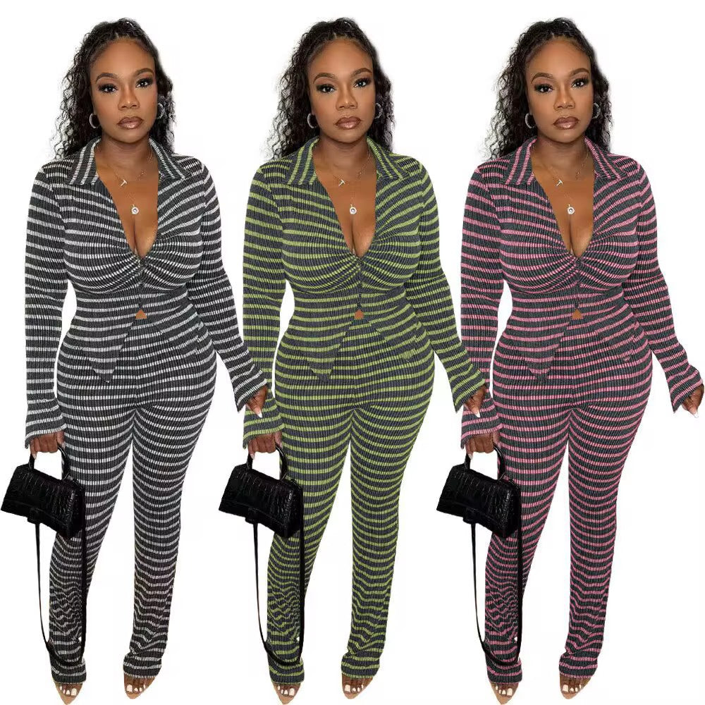 2 pc pants set with long sleeve crop top cardigan