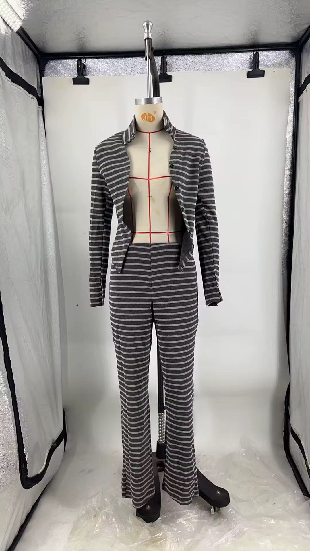 2 pc pants set with long sleeve crop top cardigan