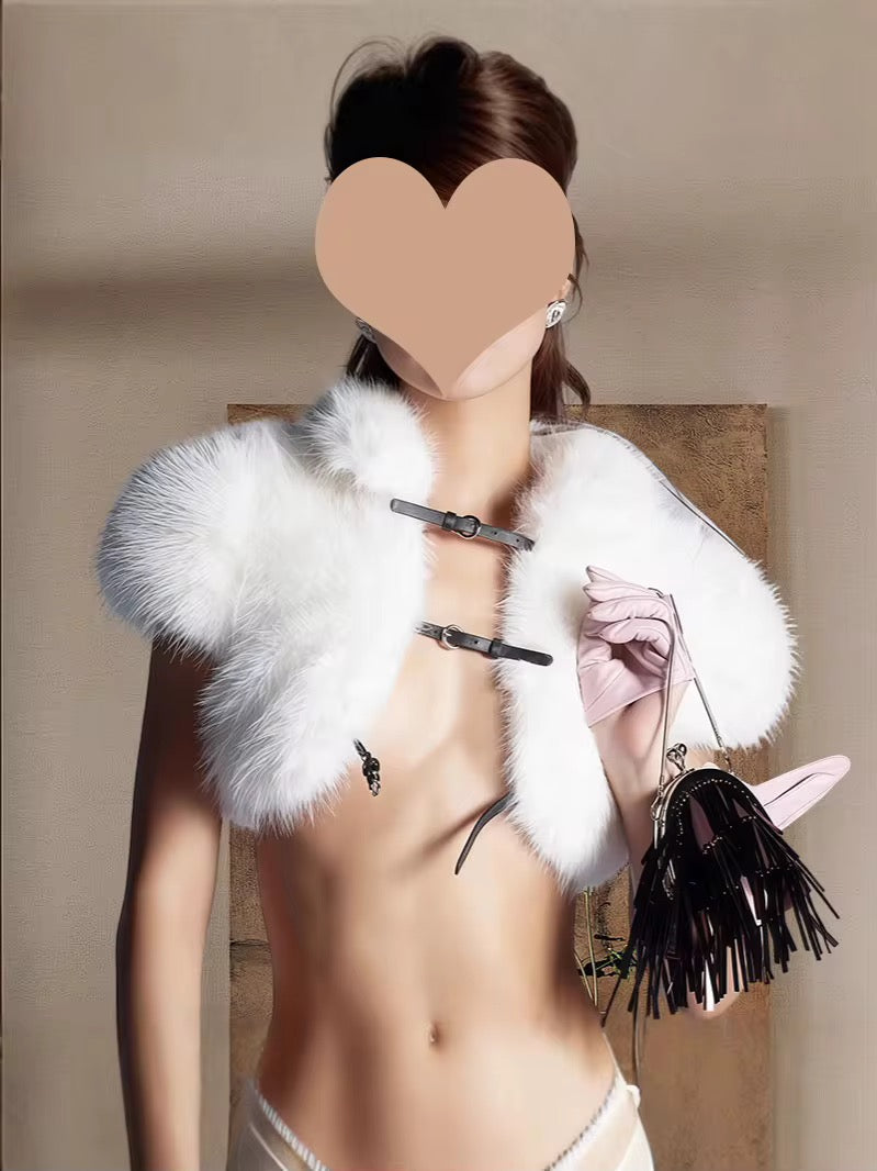 Fur vest with buckles white