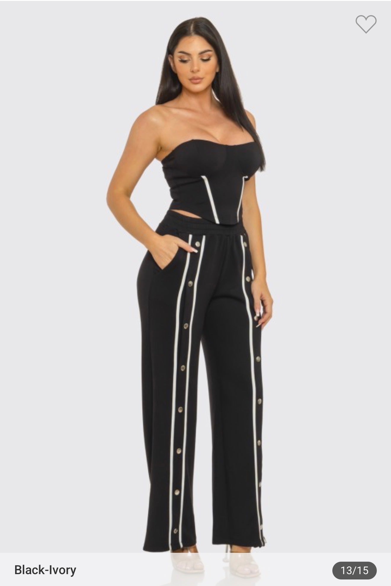 Stripe tapping detail tube top & pants