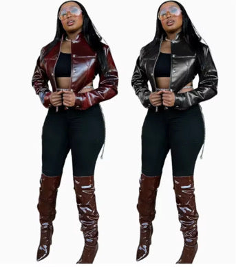 Leather v cut jacket