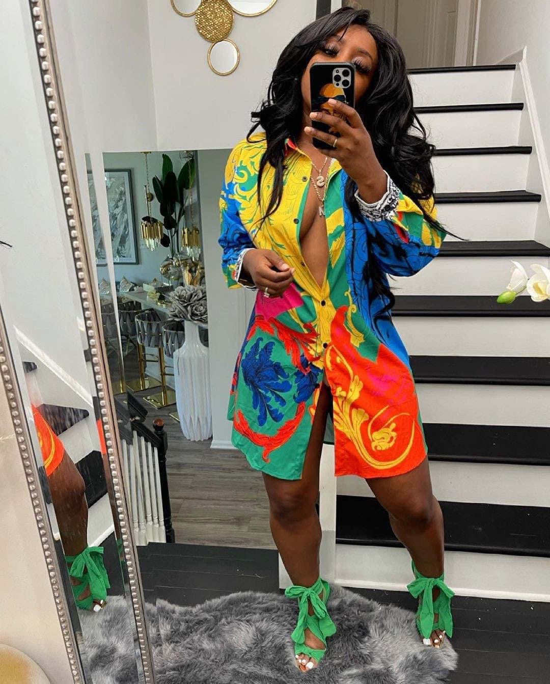 Red blue green & yellow dress